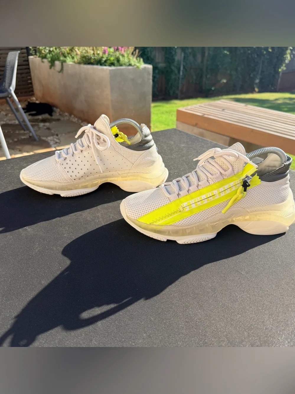 Steve Madden White Sneakers with Neon Yellow Stripe